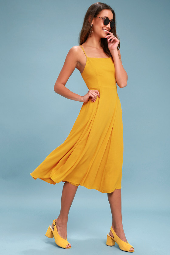 Mustard Yellow Midi Dress - Sleeveless ...